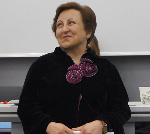 A picture of Shirin Ebadi seated.