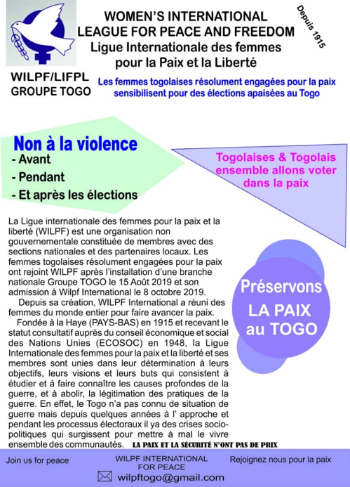 Manifesto of WILPF Togo against violence before, during and after elections