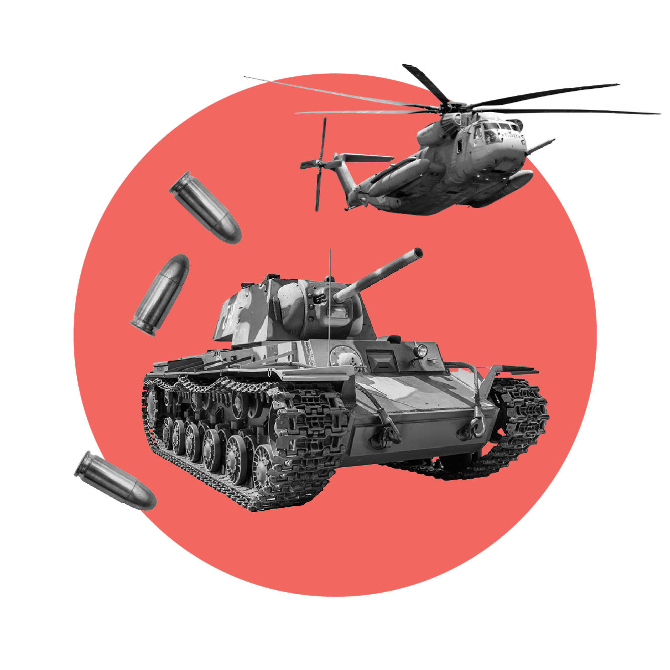 Red Circle with Military Tank and Helicopter