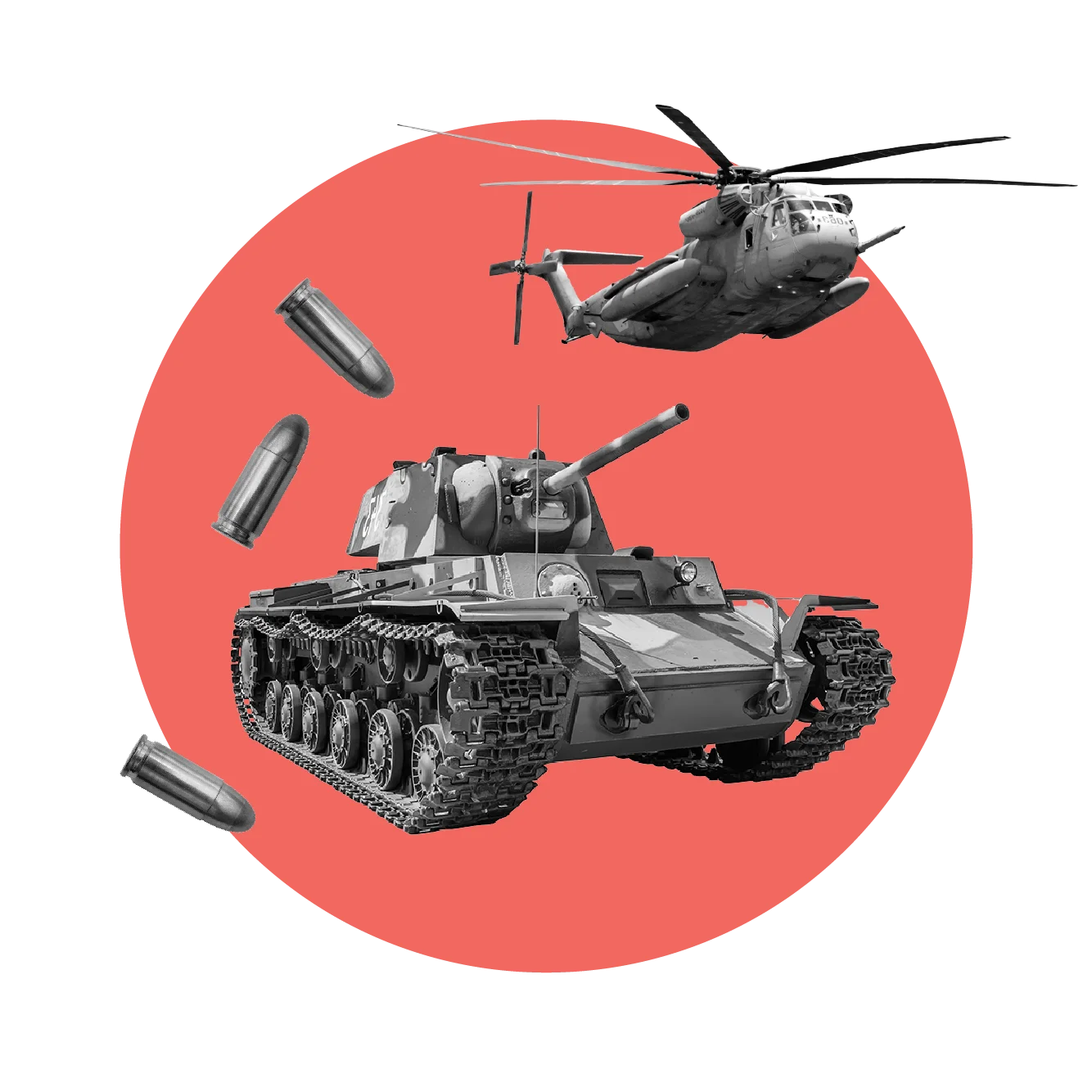 Red Circle with Military Tank and Helicopter